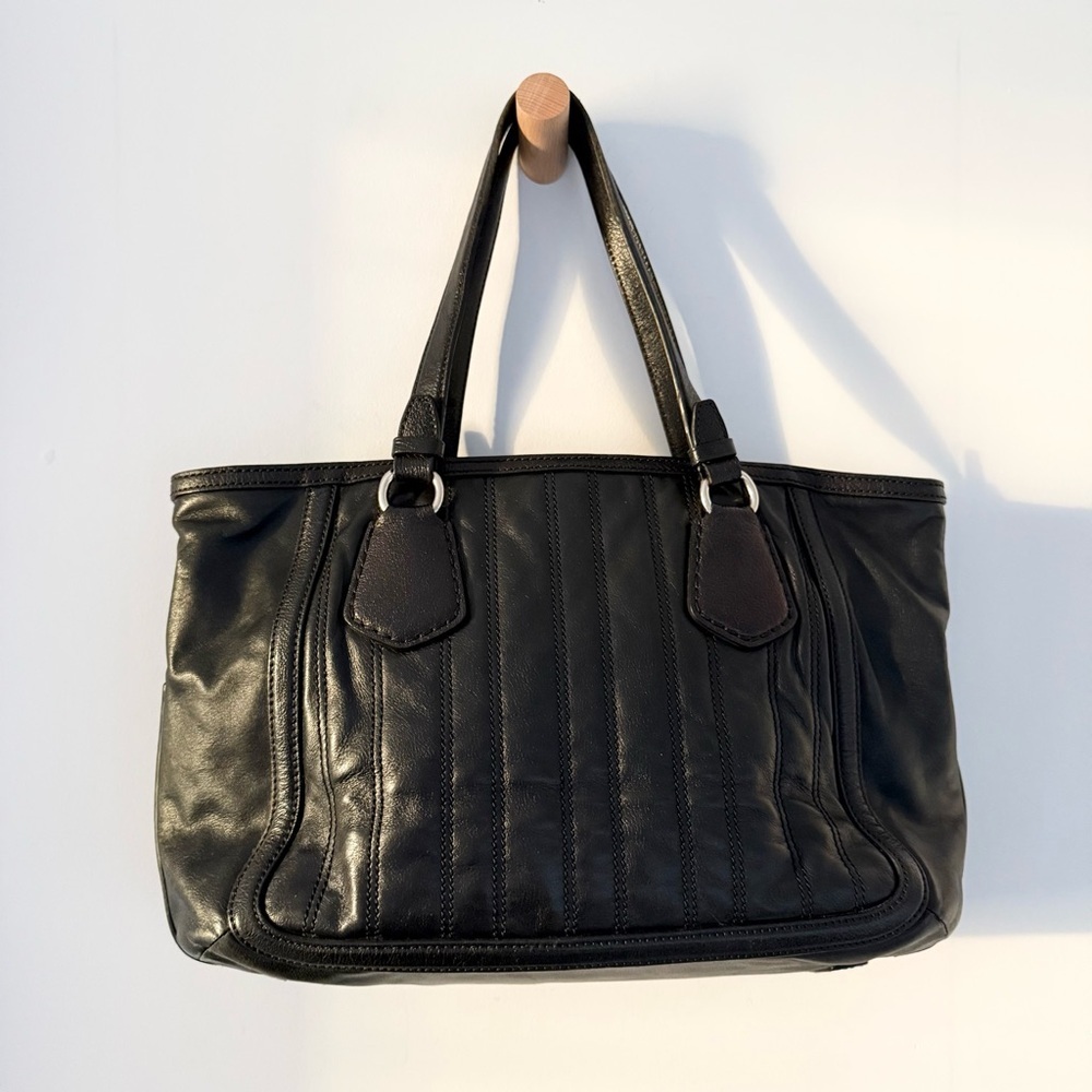 Celine vintage black quilted leather tote with gold carriage medallion - Picture 5 of 11